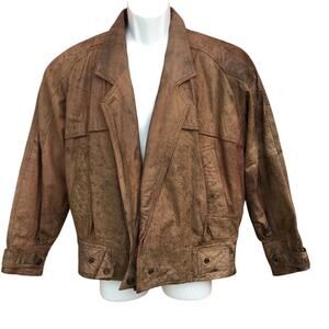 Adventure Bound Men's Large Brown Leather Bomber Jacket Vintage